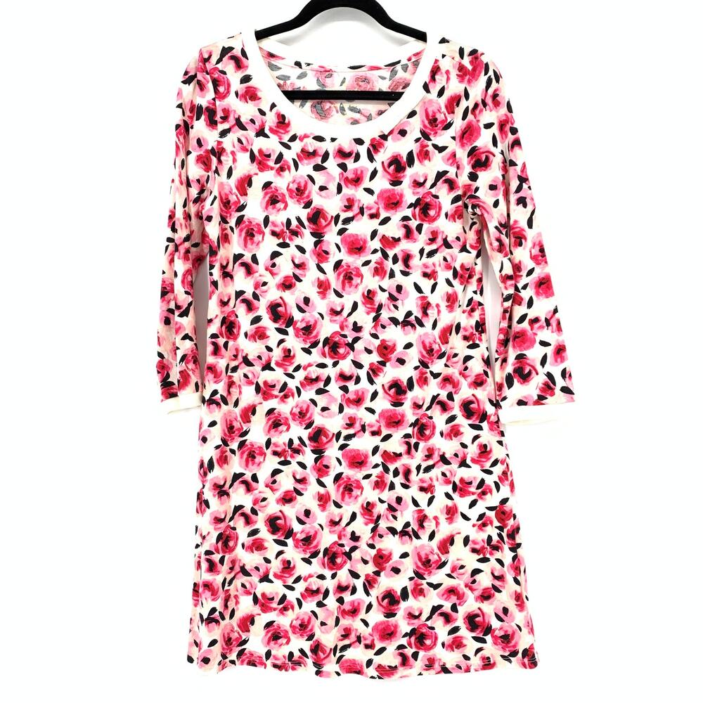 Kate Spade Shirt Women's Size Small Pink Sleep Floral Scoop Neck 3/4 Sleeve